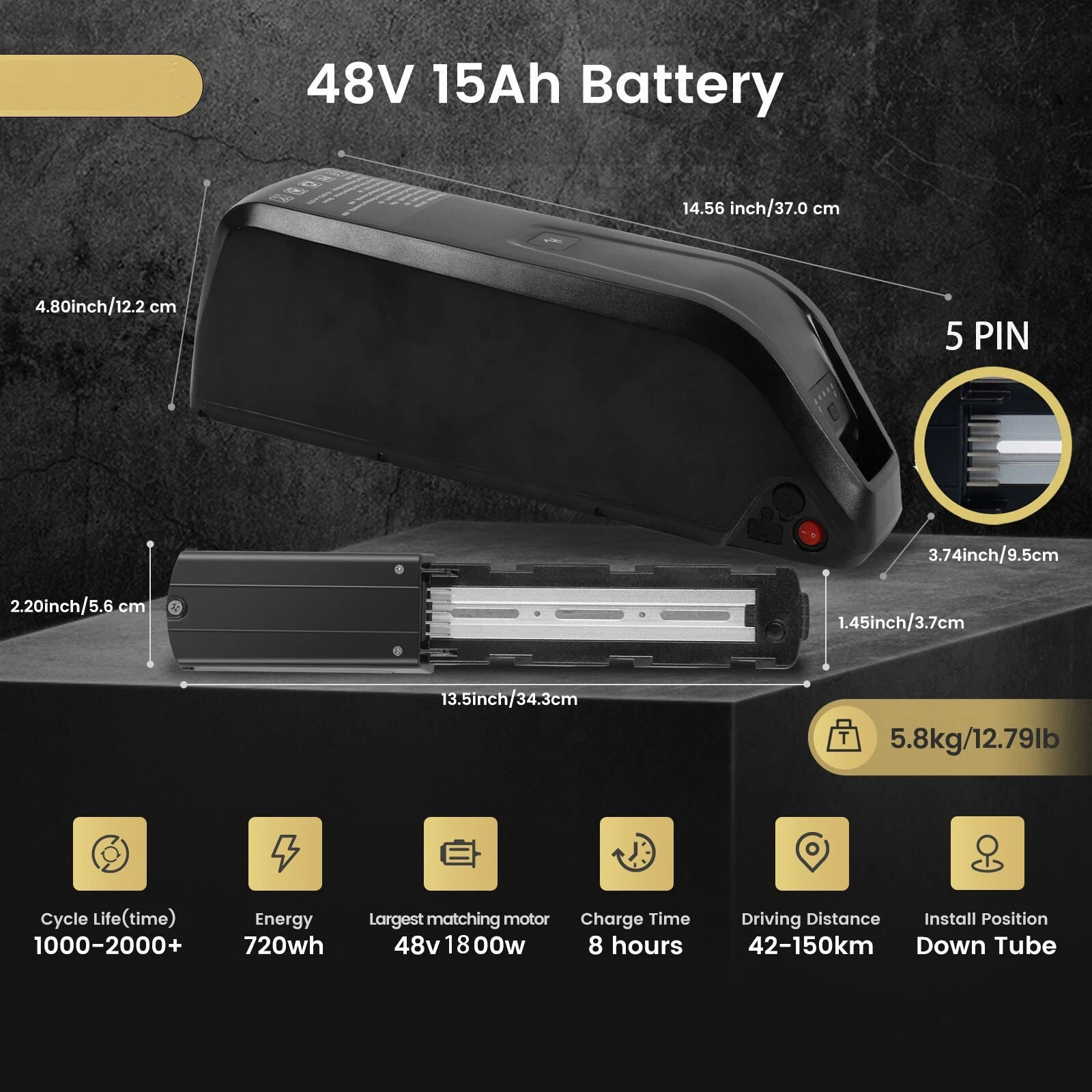 48V/36V 10Ah/15Ah Ebike Li-ion Battery Replacement For Bicycle 200W-2000W Motors