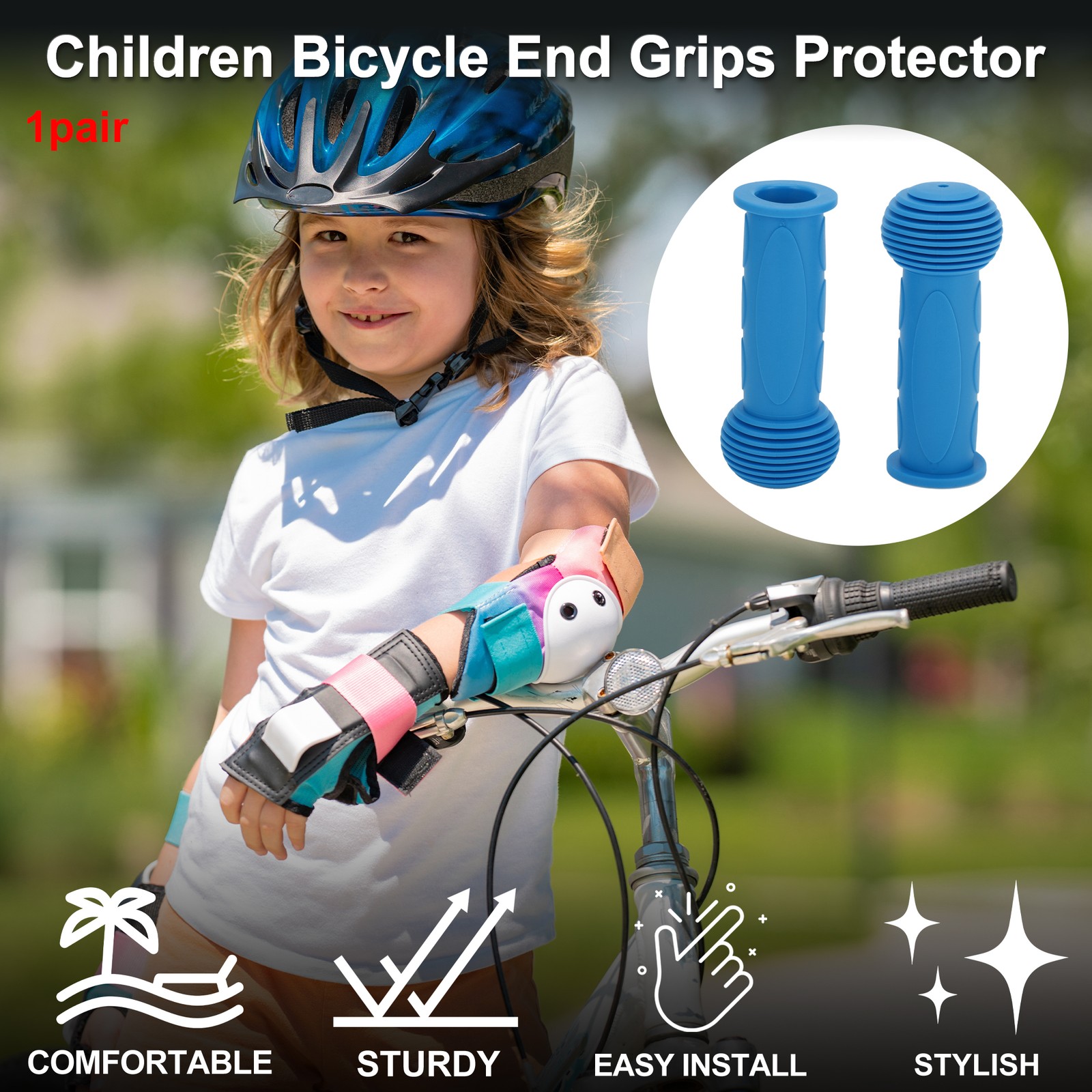 1 Pair Bike Handlebar Grips Cover 110mm Soft MTB End Grips Protector Blue