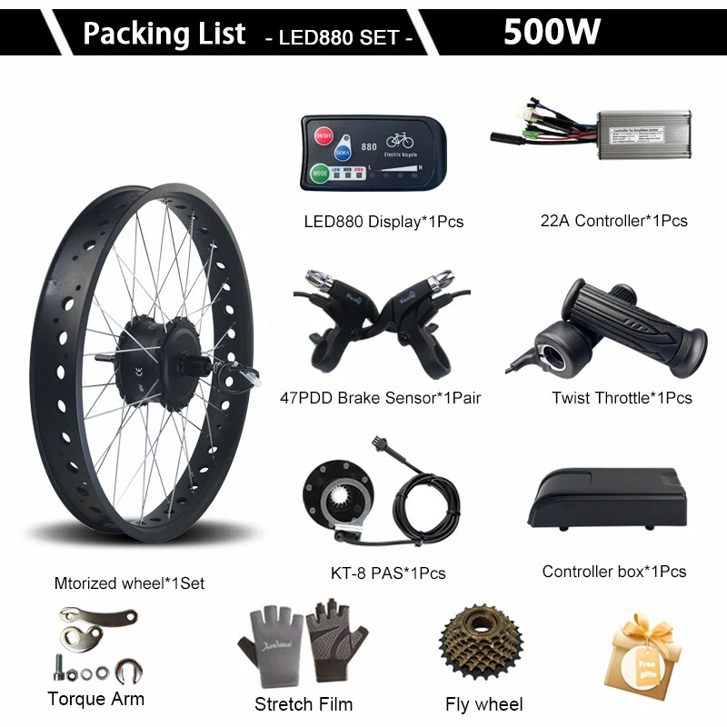 20 24 26inch 500W Snow Fat E-bike Conversion Kit 36 48V Rear Cassette Hub Motor