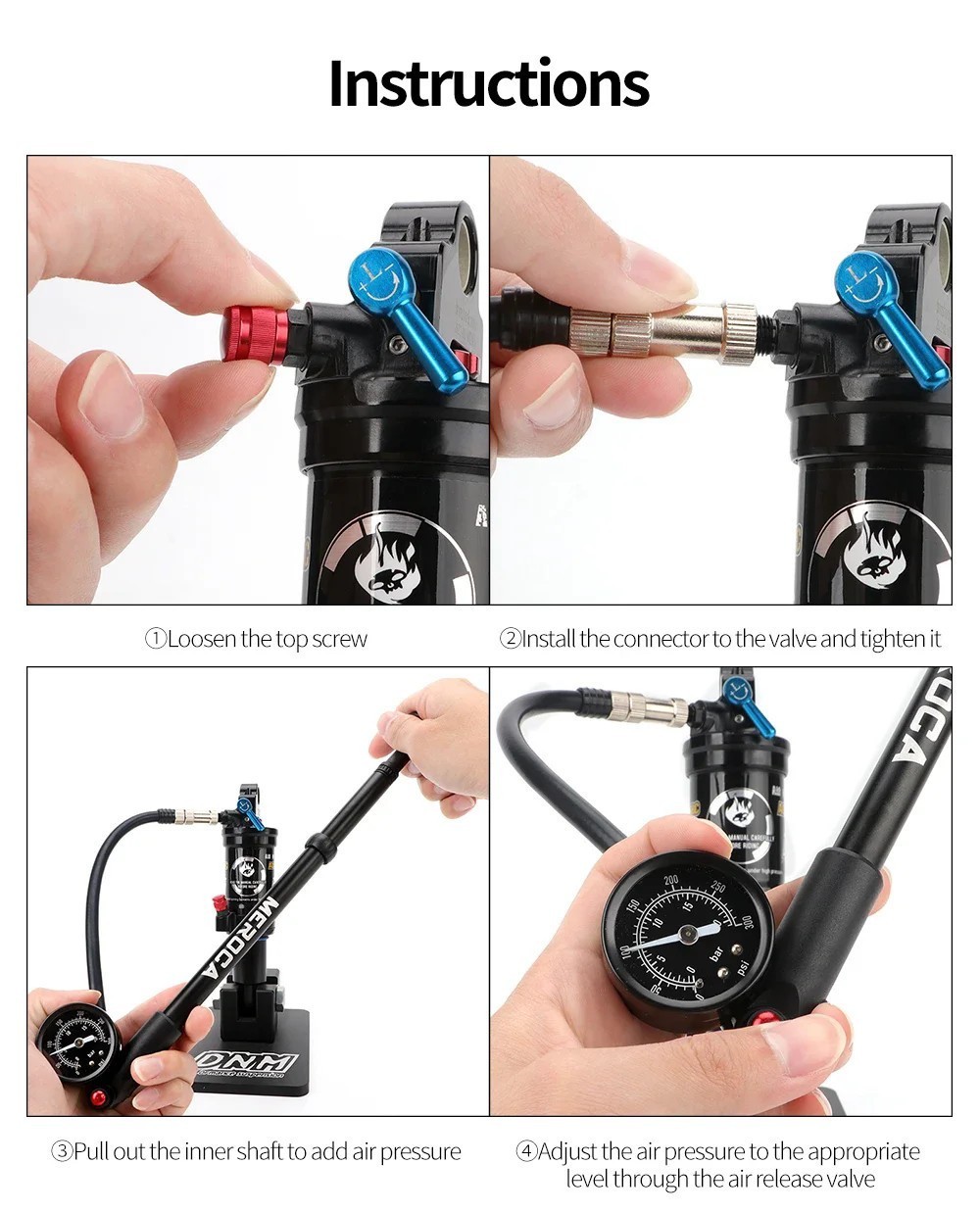 DNM AO-39RC MTB Bike Rear Shock Absorber 165/190/200mm Air Suspension Bike Pump