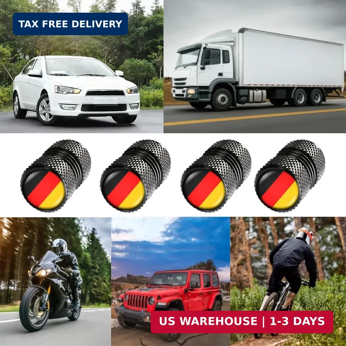 Germany Flag 4 Pack Aluminum Tire Valve Stem Caps for Cars Trucks Bikes Motorcyc