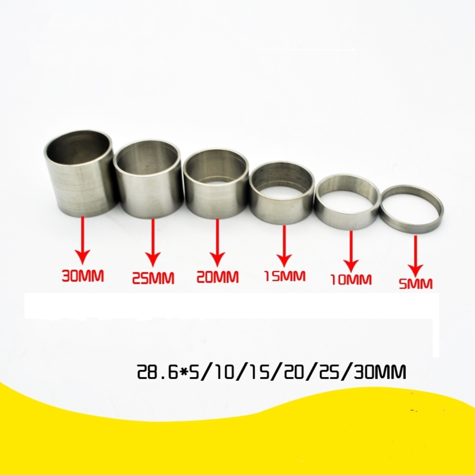6 pcs Titanium Ti Bicycle Headset Spacer 1-1/8″ (5 – 10 – 15 – 20 -25 -30mm)