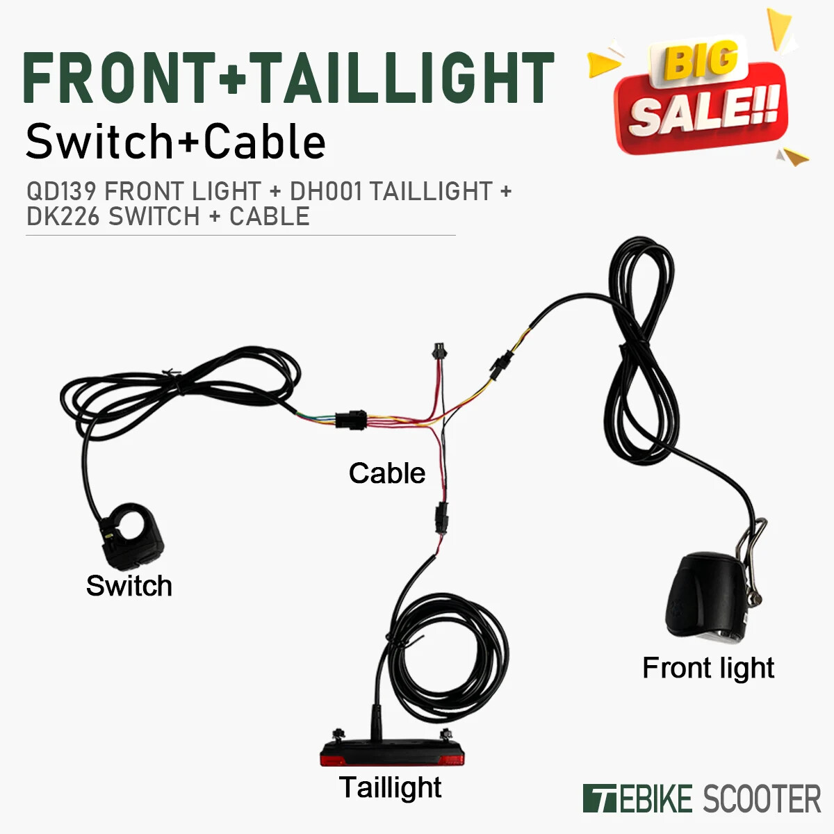 Electric Bike Front Brake Rear Light Set for 12V-72V Battery Headlight Switch