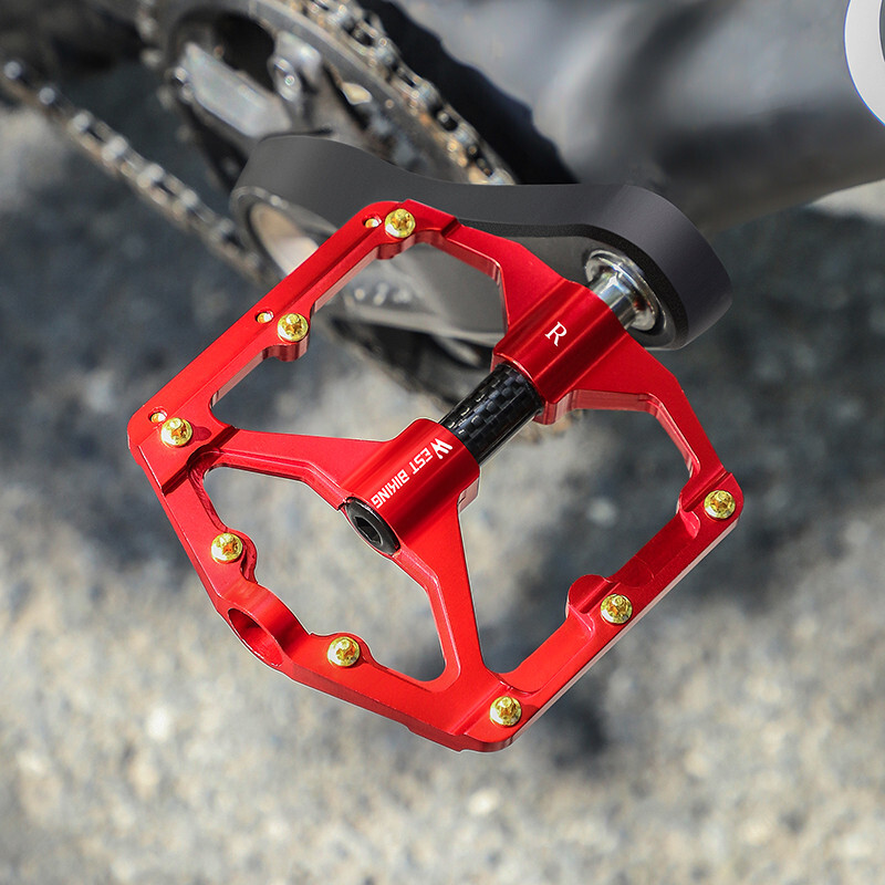 WEST BIKING Aluminum Bicycle Pedals Carbon Fiber Axle 3 Bearing Bike Pedals Red