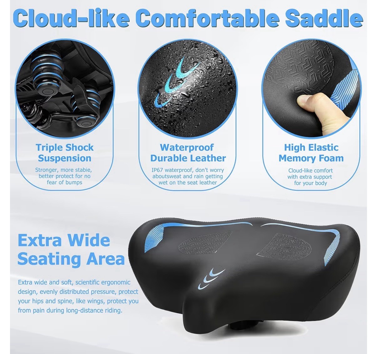 CDYWD Oversized Bike Seat for Men & Women Comfort, Extra Wide Bicycle Seat Cu…