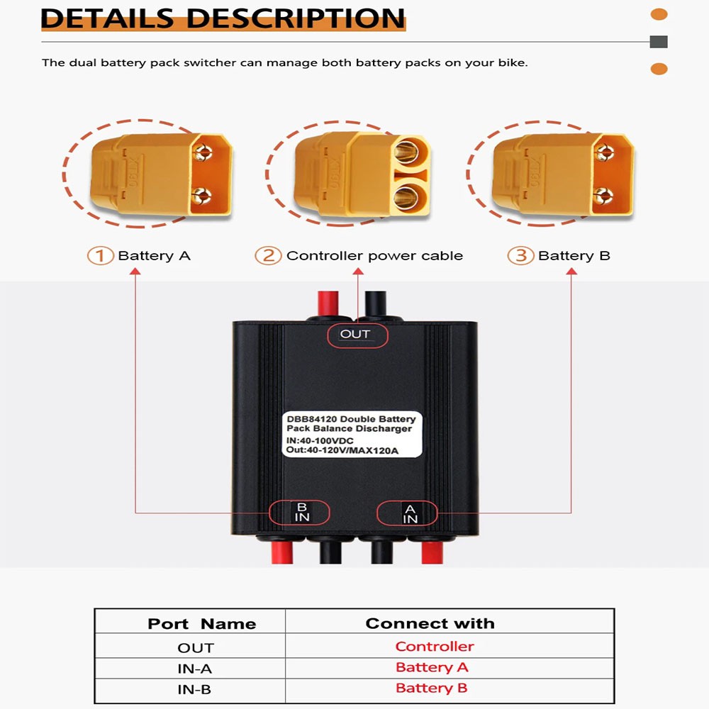 E-bike Dual Battery Discharge Converter Balanced Discharge Connection Adapter