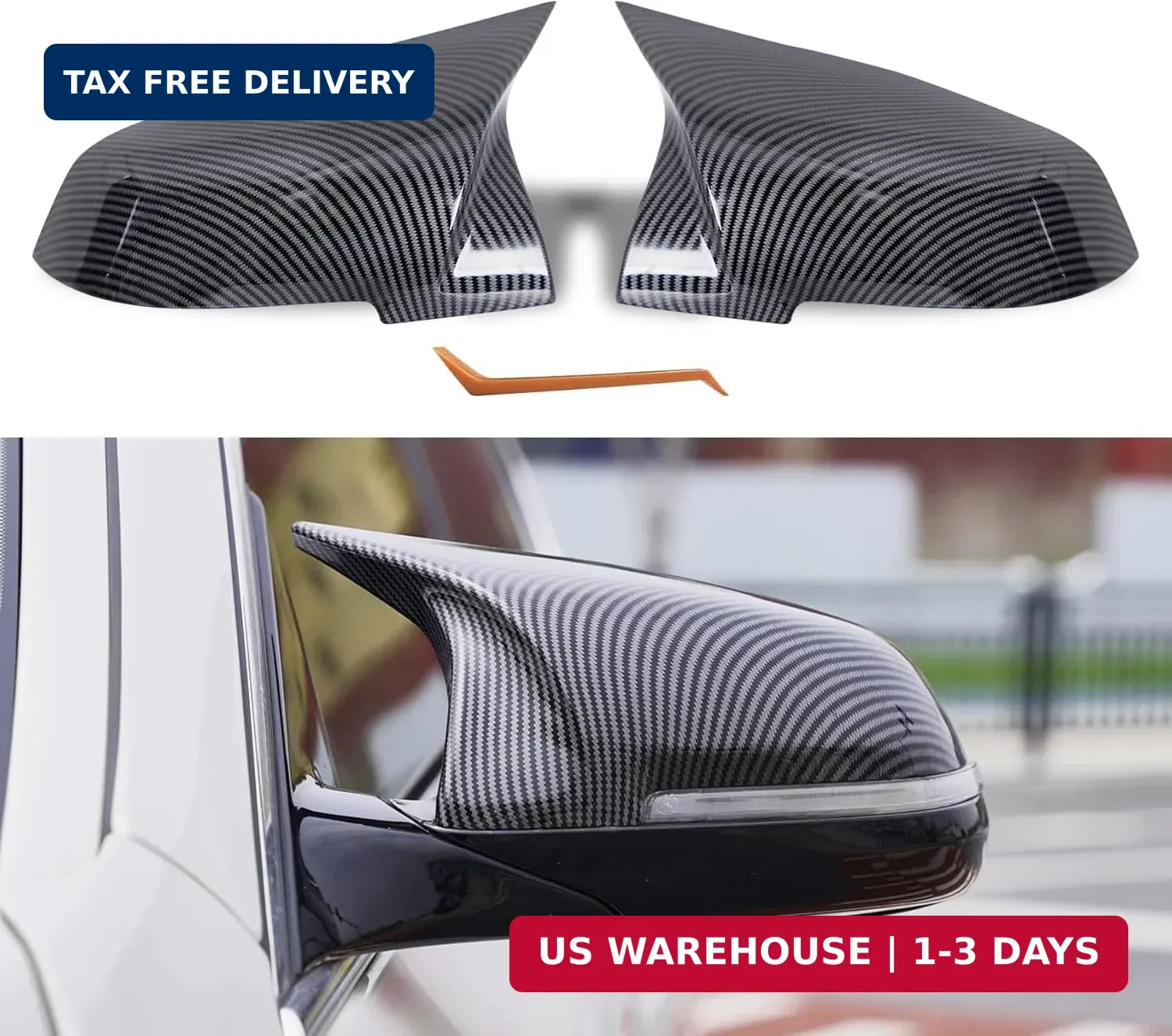 Mirror Caps for F10 – Durable Quality Carbon Fiber Look, Mirror Covers Compatibl