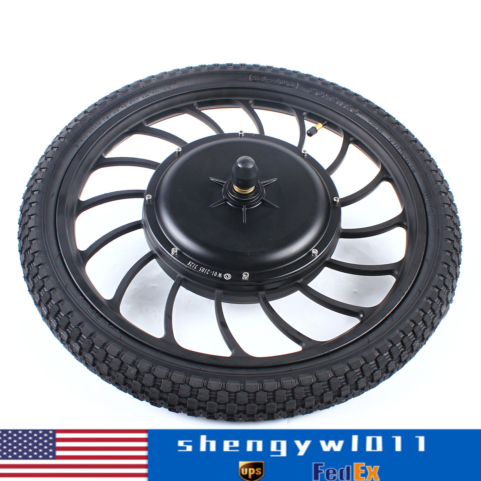 20″ E-bike Black Electric Front Wheel Brushless Gearless Hub Motor 1000W