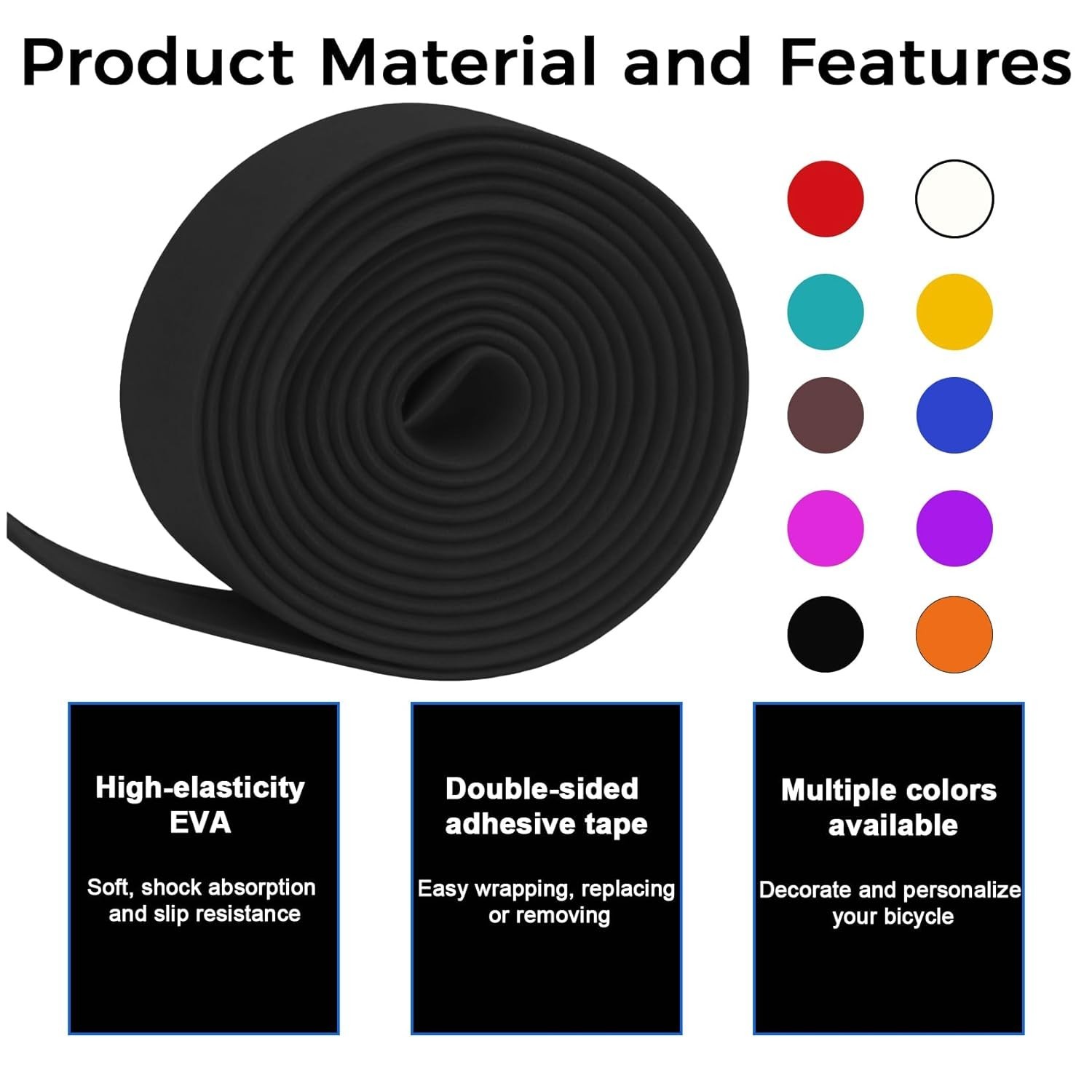 Bike Handlebar Tape – EVA Bike Grip Tape for Road Bike 2 Rolls Black