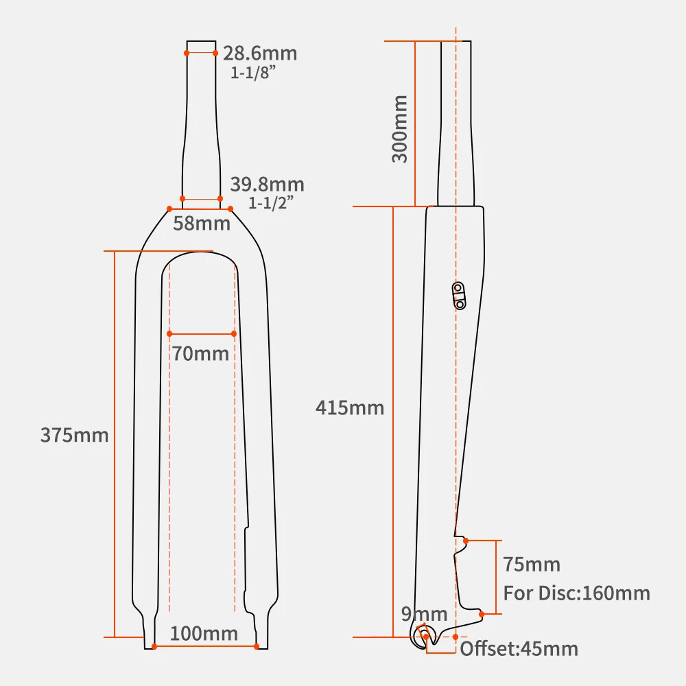 Carbon MTB Bicycle Rigid Fork Disc Brake Tapered Tube Ultralight Bicycle Fork