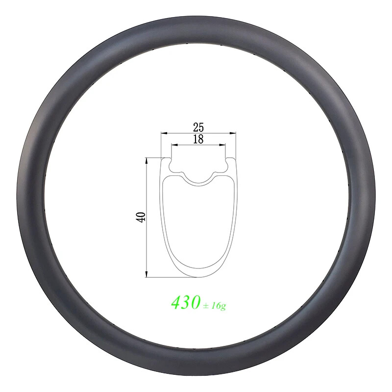 700c Gravel Road Disc Carbon Rim 40mm Clincher Tubeless 25mm Wide 18mm Inner