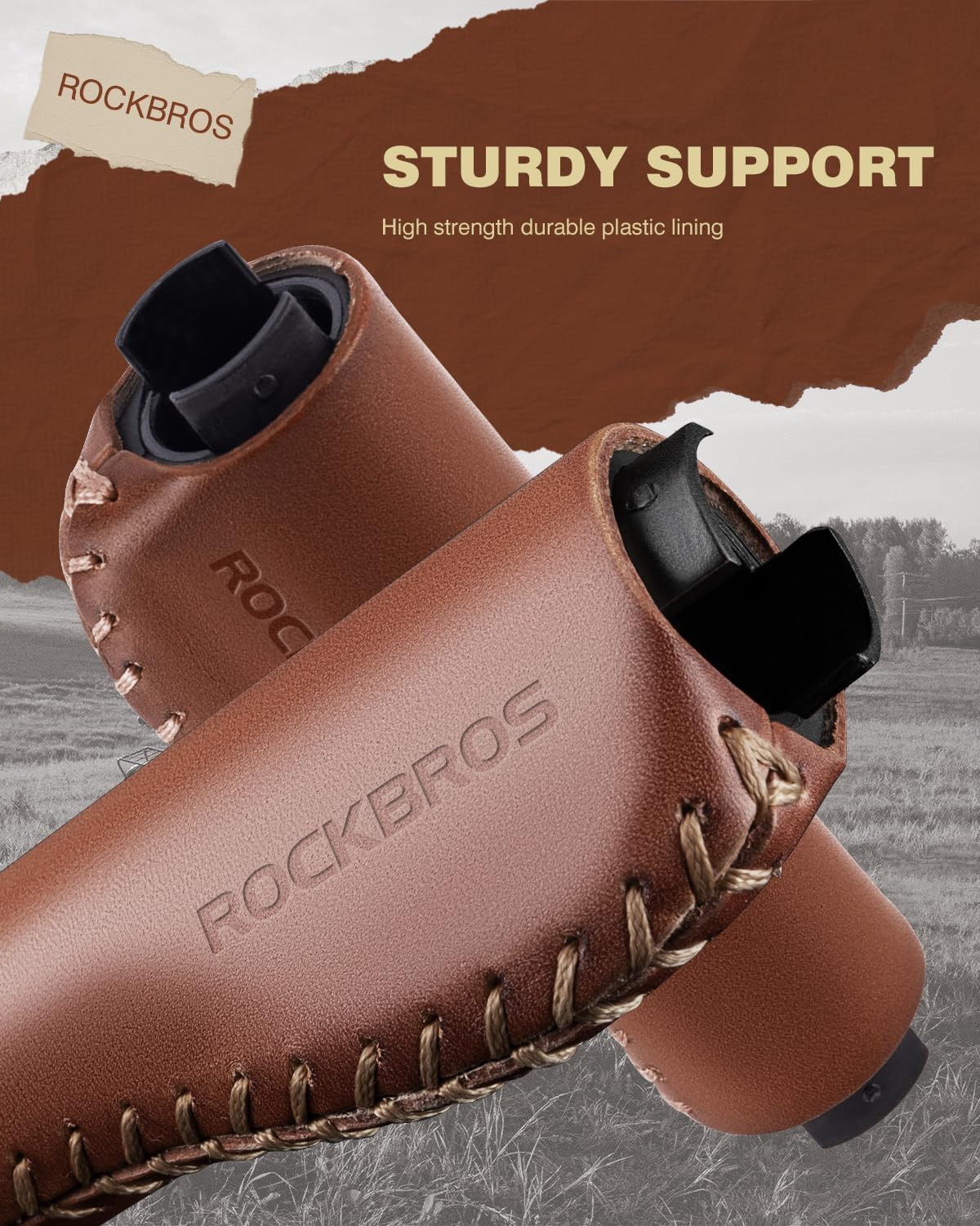 ROCKBROS Leather Bike Handlebar Grips Bike Grips Leather Grips Ergonomic Design,