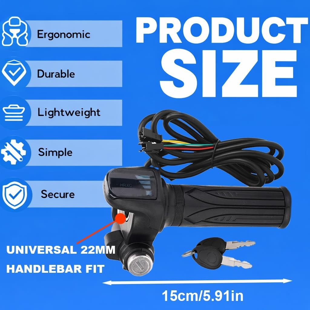 Full Twist Throttle for Ebike, 48V Plug & Play, LCD Display, Key Lock, Easy Inst