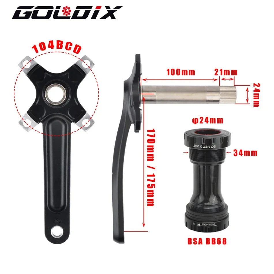 104BCD MTB Crankset 165-175mm Narrow Wide Chainring 32T-38T Round Oval