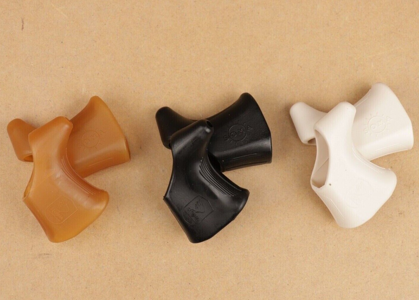 New Soma Campagnolo Brake Lever Hoods Shield & Globe Logo Nat. Gum, Black, White