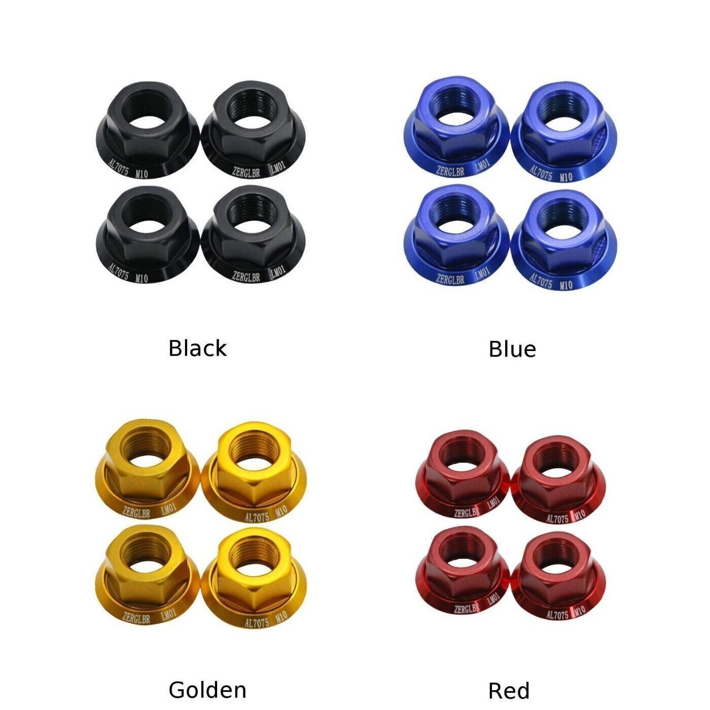 Set of 4 Bike Wheel Hub Axle Nuts Made of 7075 Aluminum Alloy M 10 Size