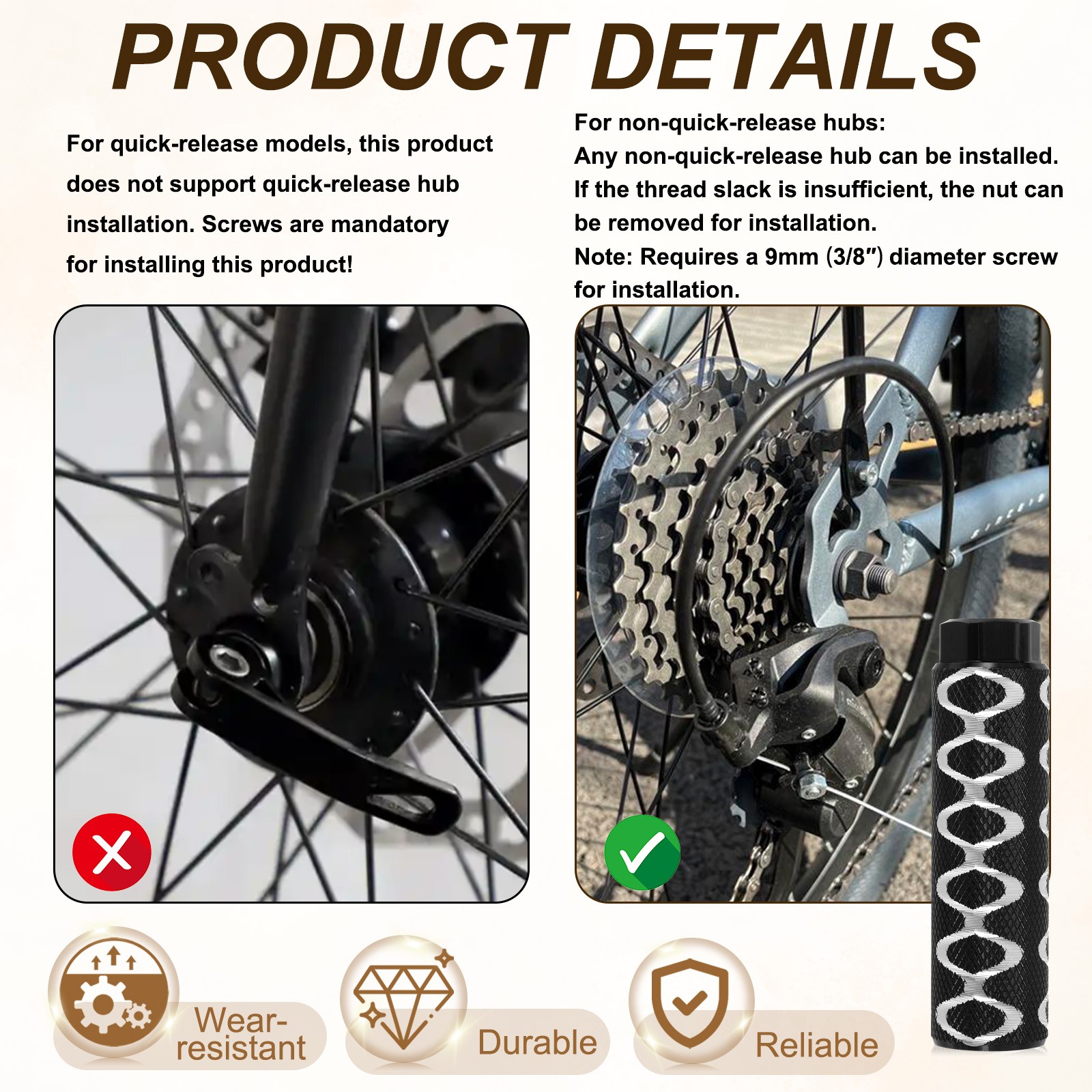 4 Pack Aluminum Alloy Bike Pegs Anti-Skid Fit 3/8 Inch with Circle Silver/Black