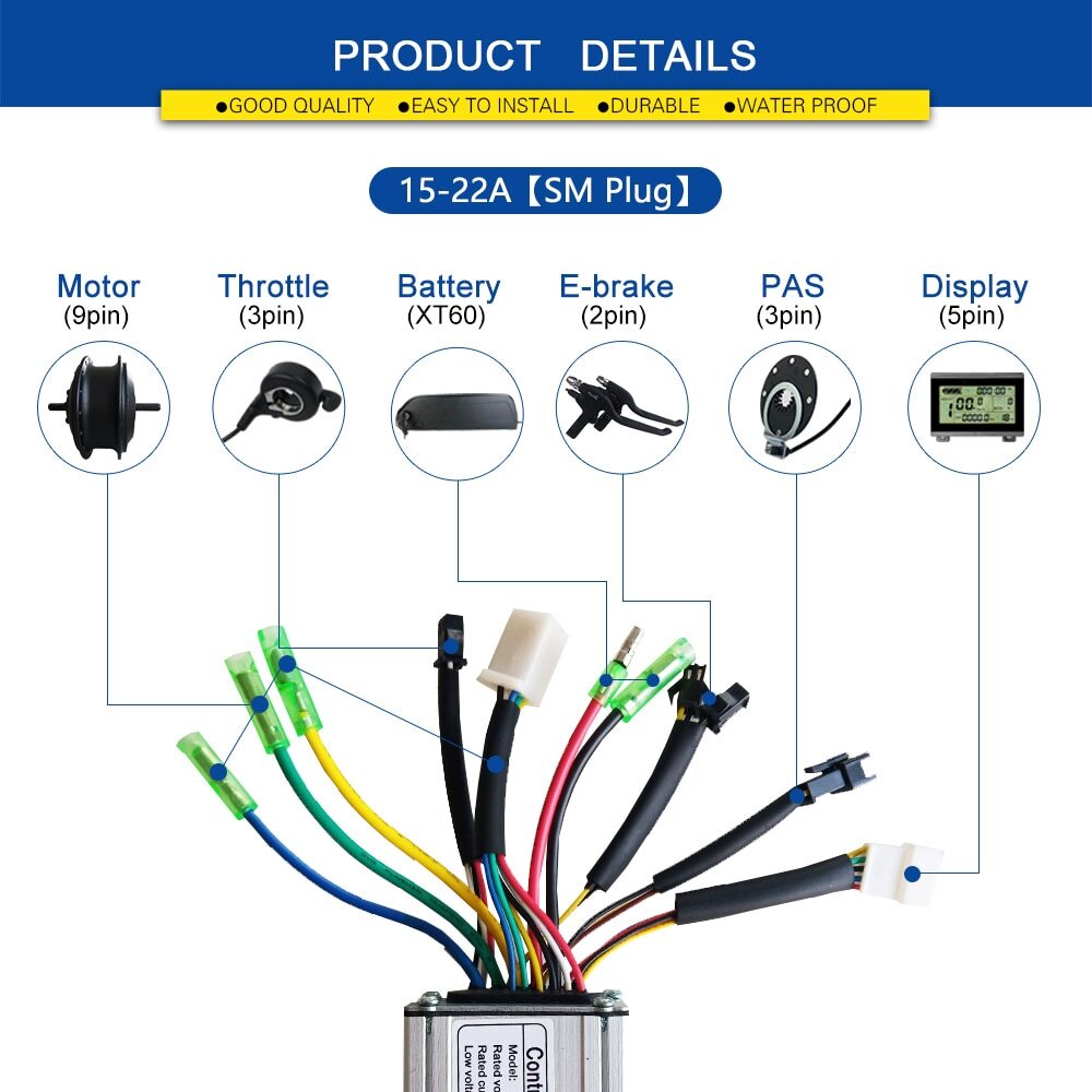 Electric Bike Controller 24V 36V 48V 250W-1500W Squarewave Controller