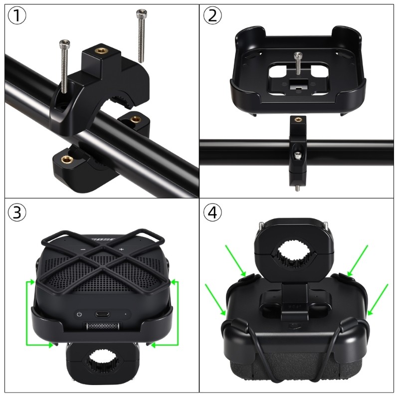 Secure Speaker Attachment For Cycling Motorcycle Handlebar 25mm to 32mm Diameter