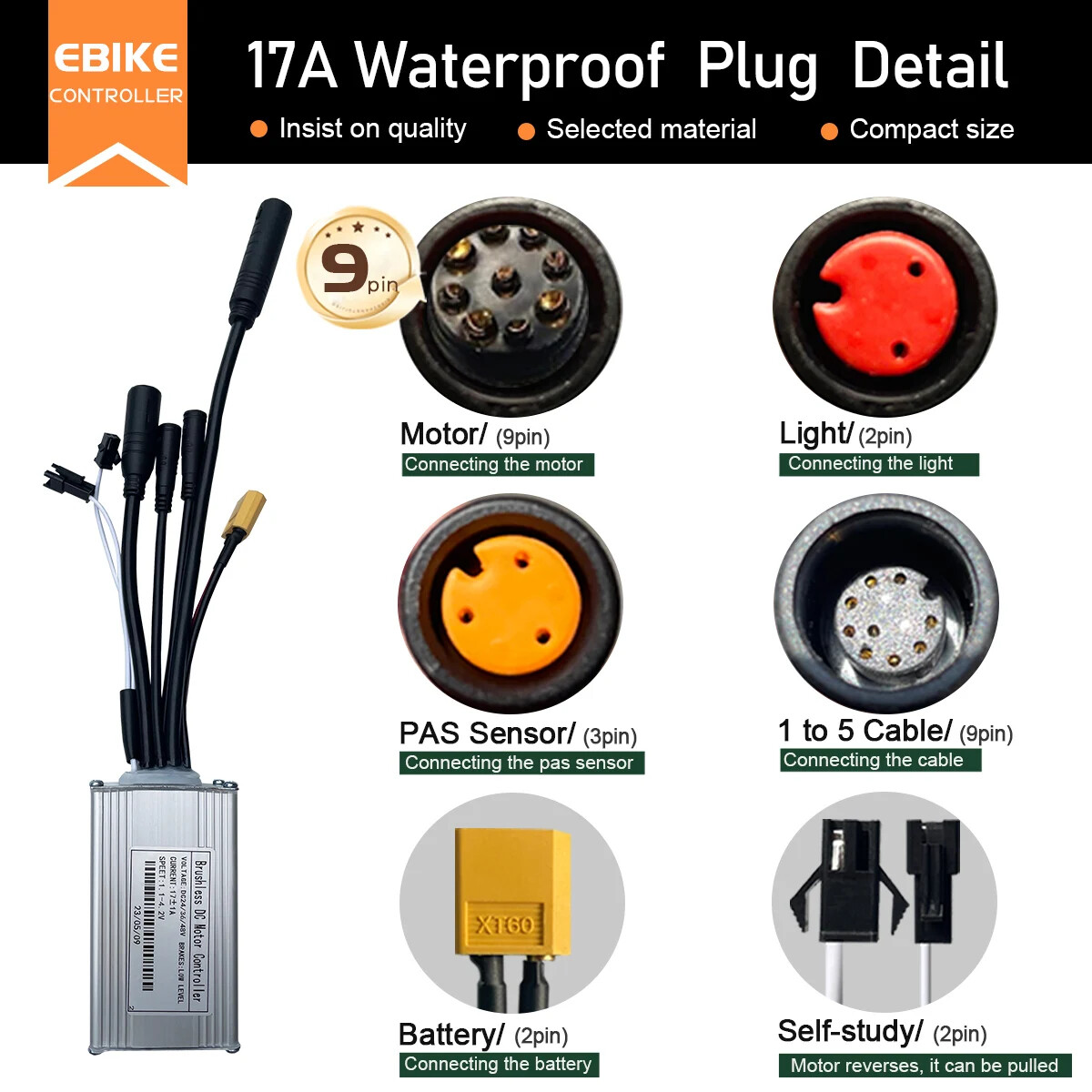 E-bicycle Sine Wave 3 Mode Controller Set 17A 26A 30A 40A with Color M5 Display