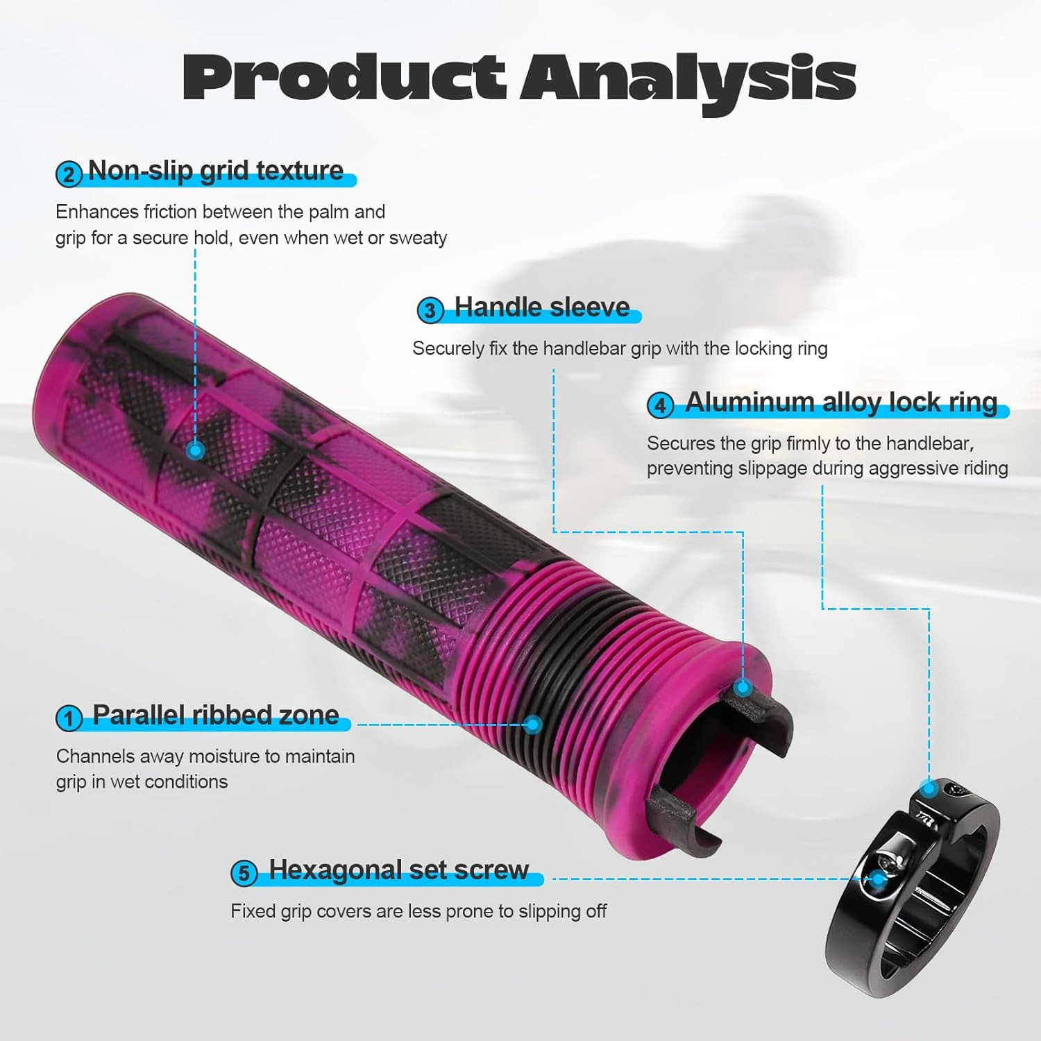 Bike Grips, Single Lock-On Bike Handlerbar Grips,Non-Slip-Rubber Hand Grip Comfo