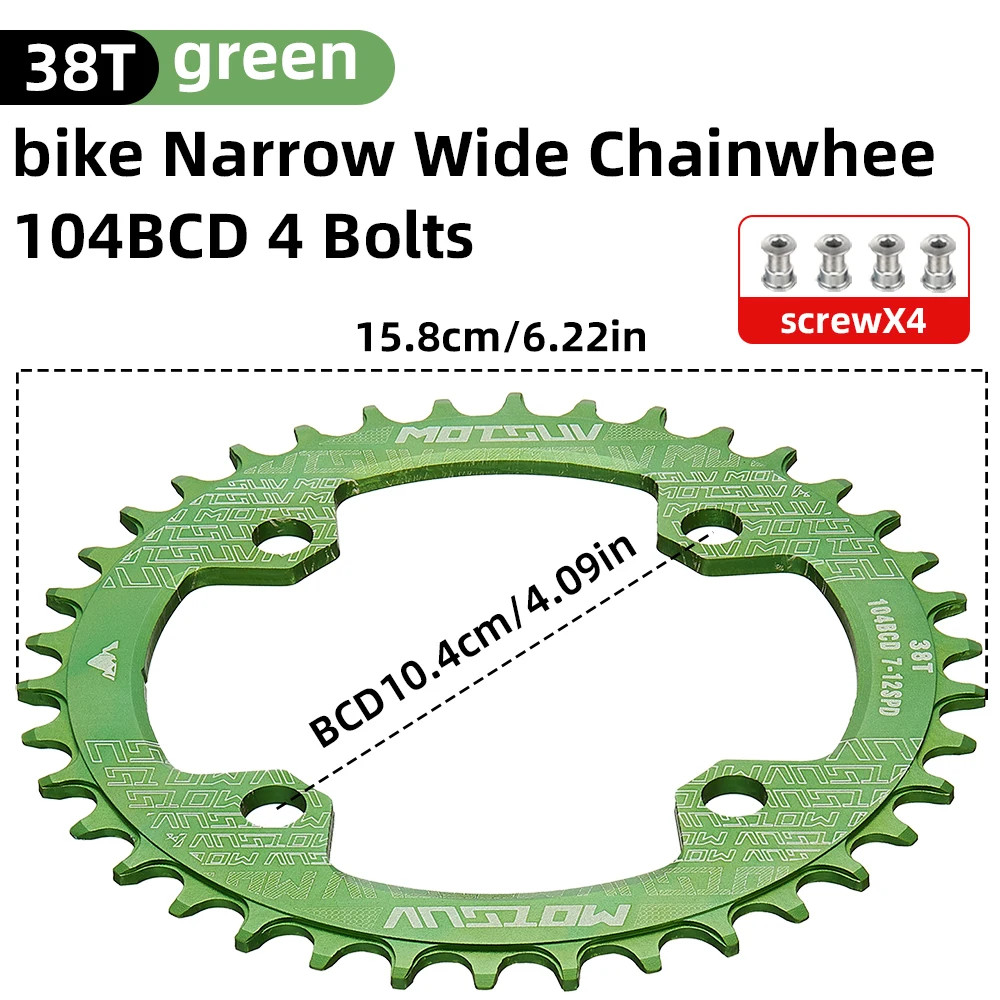 104BCD MTB Narrow Wide Chainring 32T-38T Aluminum Alloy Bicycle Chainwheel
