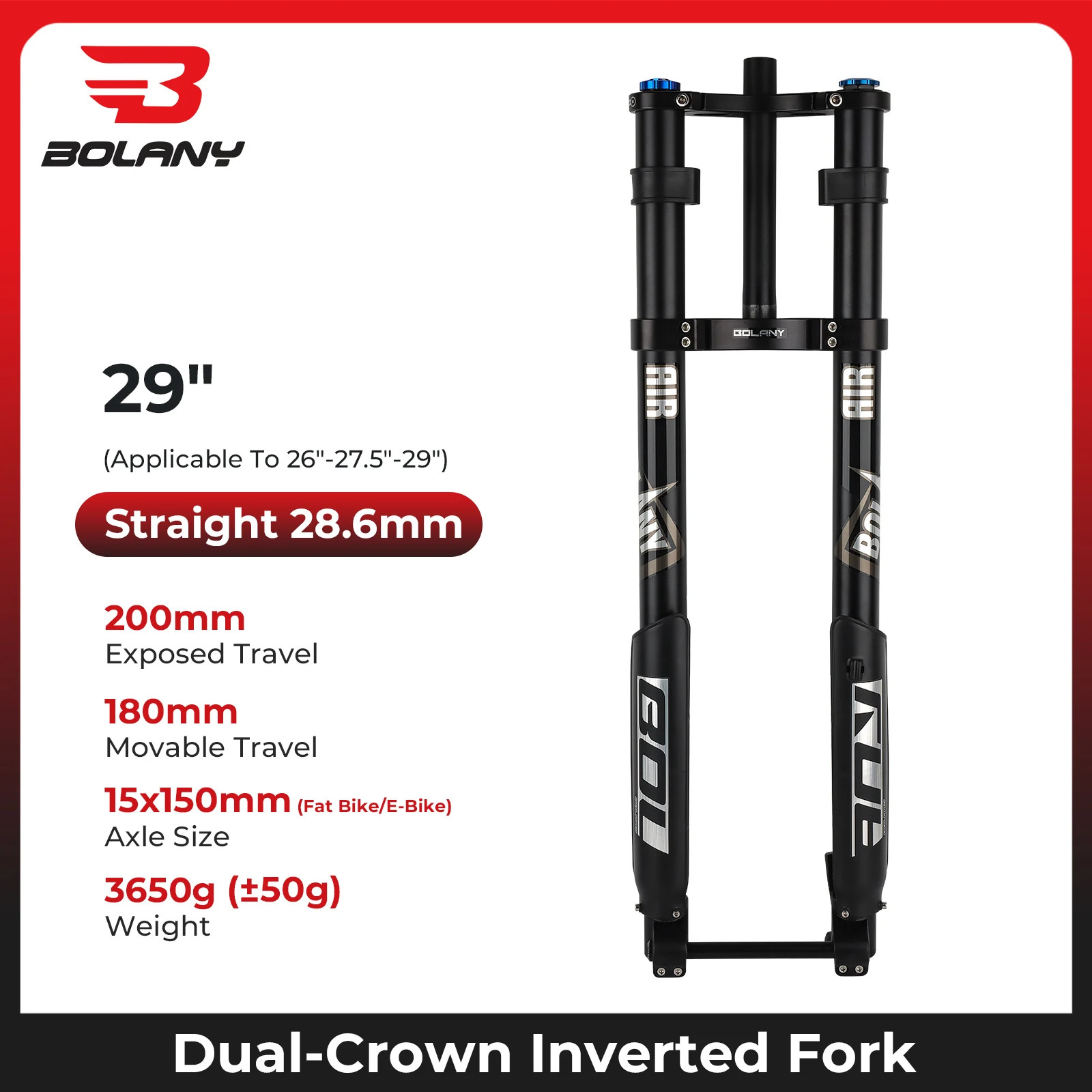 Double Shoulder MTB Inverted Fork 29inch Boost Travel 140mm Adjustable Damping