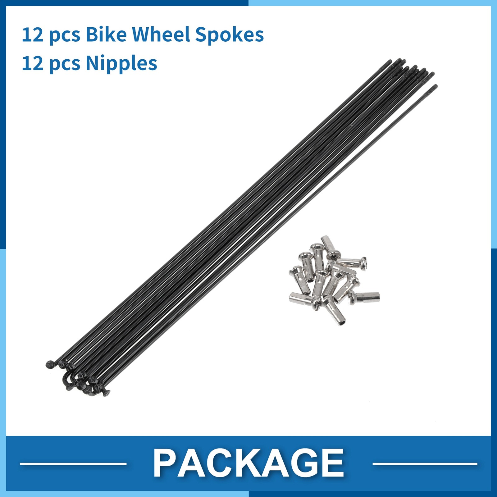 Set 14G 225mm Length Bicycle Spokes Nipple 304 Stainless Steel Black Universal
