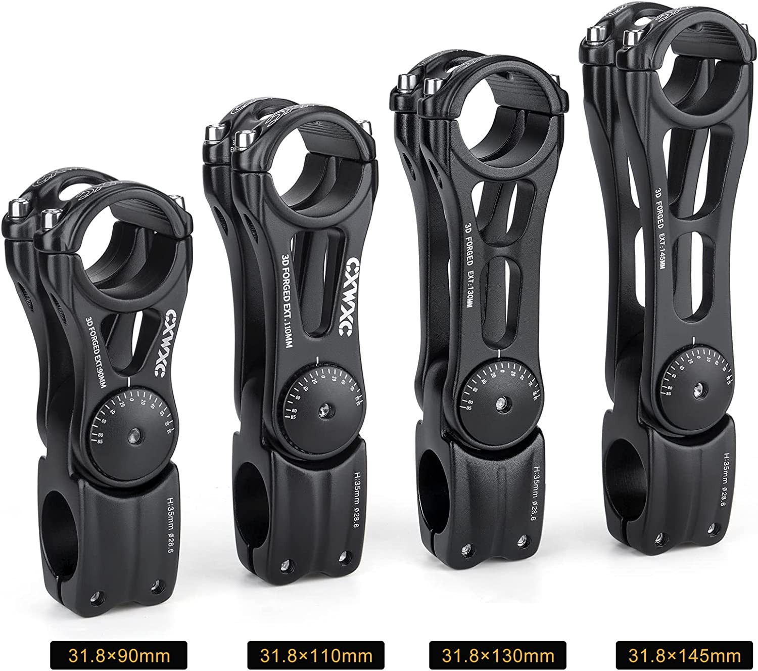 Adjustable MTB Stem 31.8mm 70 Degree – 90/110/130/145mm Bike Stem Riser for Hand
