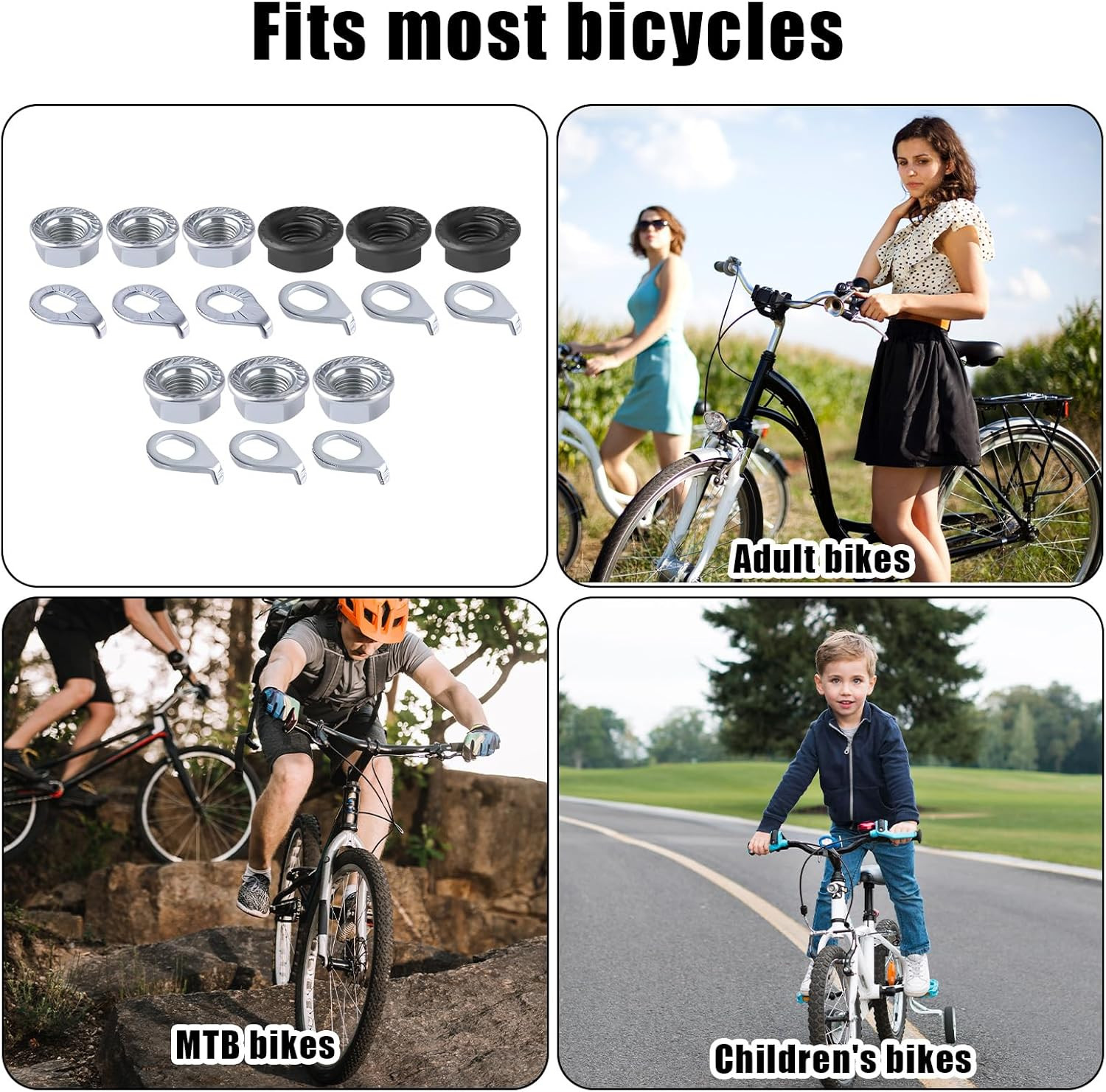 Bike Wheel Axle Nut and Bicycle Hub Safety Washer Kit, Flanged Nuts Parts Access