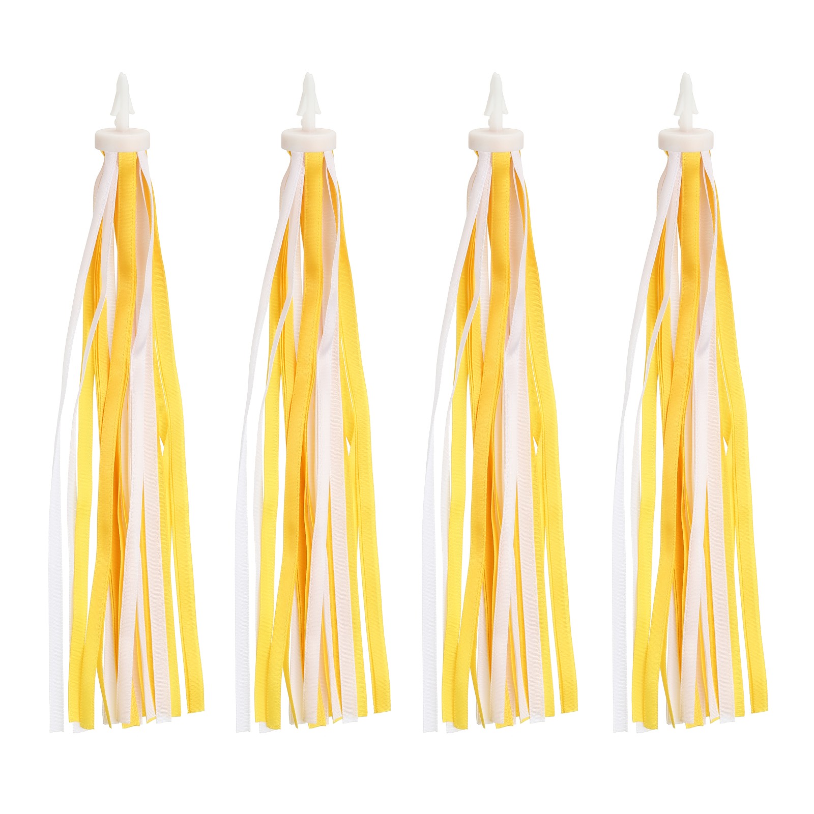 2 Pair Bike Streamers Scooter Handlebar Tassels Grips Ribbon Yellow White