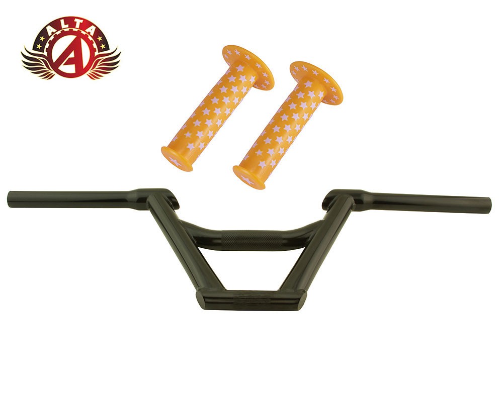 Alta 169 Freestyle Bars 22.2mm Black + Star Grips Yellow/White BMX Freestyle
