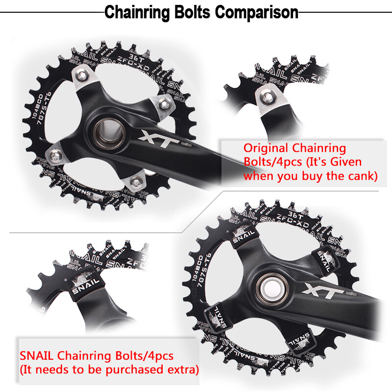 SNAIL Aluminum Chainring 4PCS Bolts MTB Bike Square Crankset Chainwheel Screws