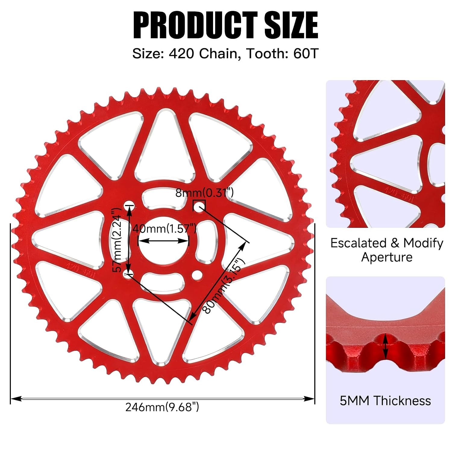Lightweight 60T Sprocket for Mini Bikes – 7075 Aluminum Alloy, Optimized Torque