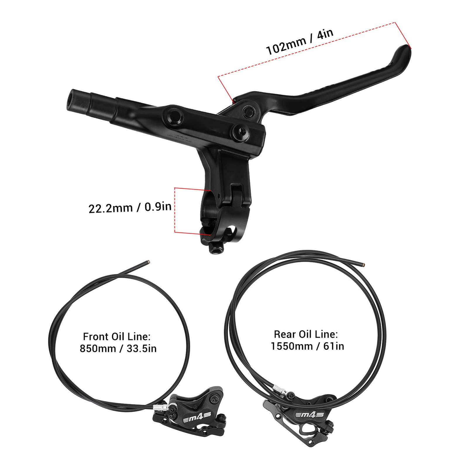 4 Piston Dual Drive Oil Brake 850mm Front 1550mm Rear Levers Hydraulic Disc PAHN