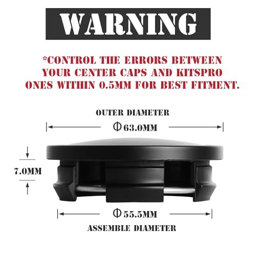 2.5Inch 63MM Wheel Center Caps for Dodge Outer 63MM , Inner 56MM Matte Black