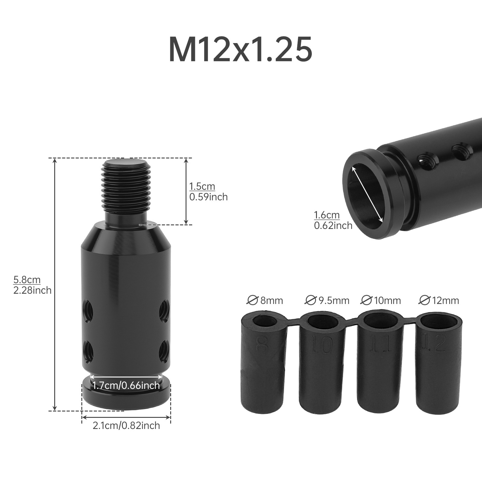 Universal Car Gear Shift Knob Shifter Adapter For Non Threaded Shifter M12x1.25