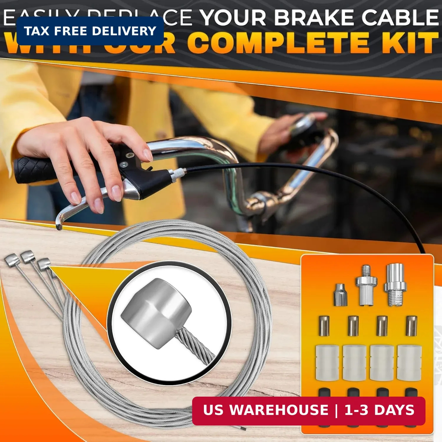 8 Pcs Bike Brake Cable Kit with Bike Shifter Cable – Stainless Steel Wire Set, C