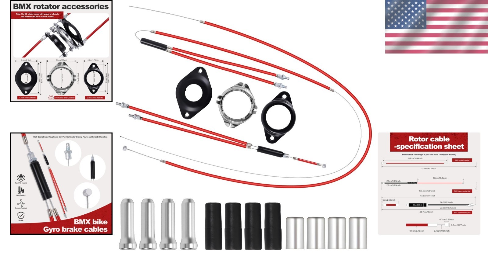 BMX Gyro Brake Cable Set Front Rear Upper Lower Rotor Kit for 20 Inch Bike