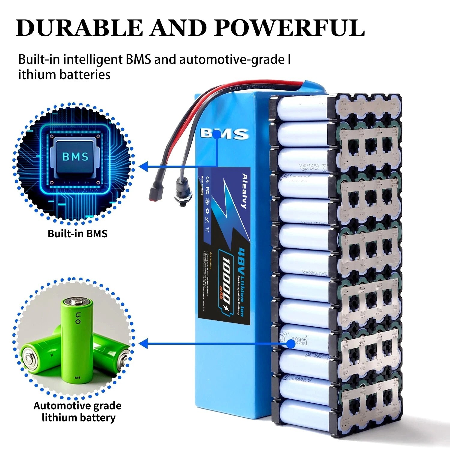 48V 20Ah Lithium-ion Battery Pack with BMS Replacement Battery for 500W