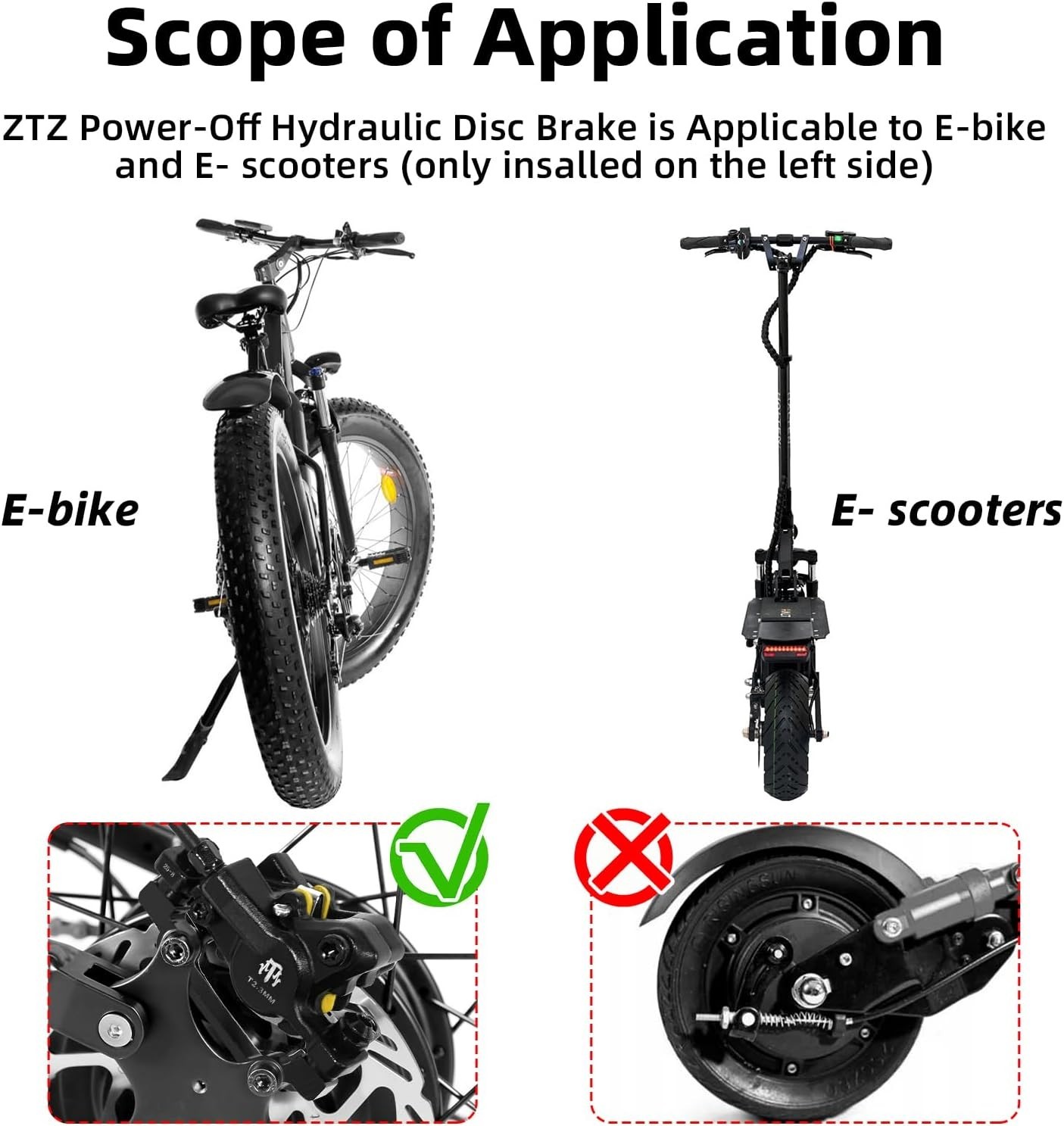 2-Piston Hydraulic Disc Brake Set for E-Bikes & Mountain Bikes, 950/1880mm