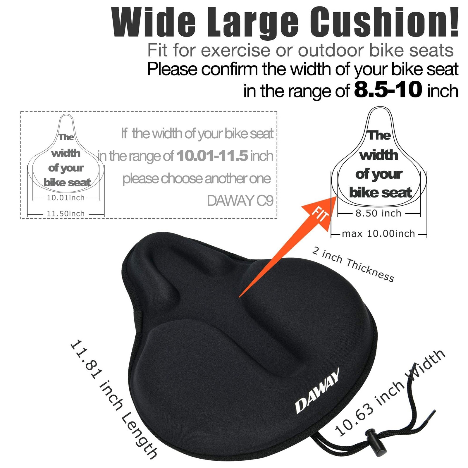 C6 Large Comfortable Exercise Bike Seat Cover – Wide Soft Foam & Gel Padded B…