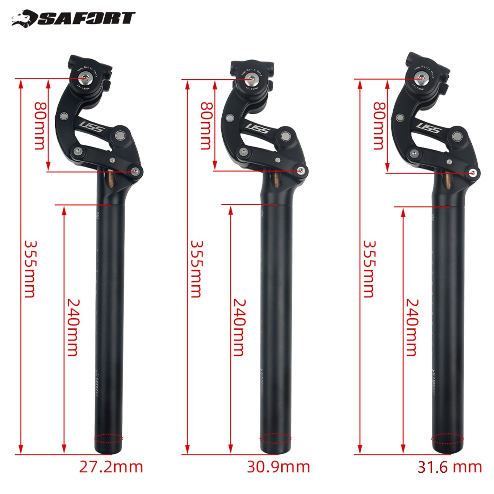 Safort Suspension Seatpost 27.2 30.9 31.6mm MTB Bike/eBike Seatpost AD-SP18-USS