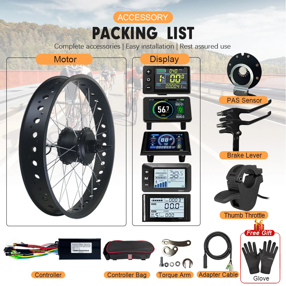 20 24 26In 500W Snow Fat Electric Bicycle Rear Motor Wheel Drive Kit 170/190mm