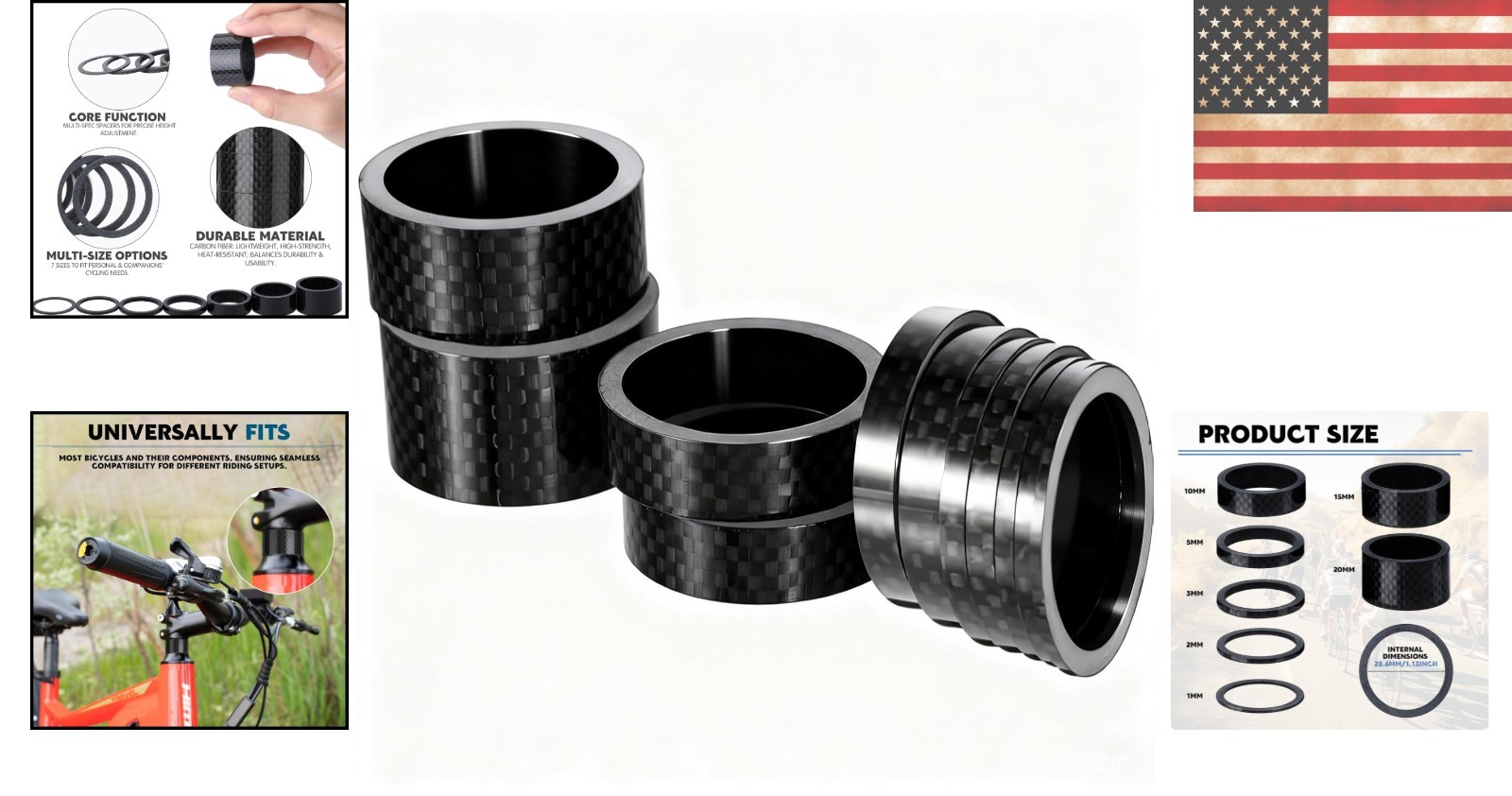 Lightweight Carbon Fiber Bike Spacers – 7 Sizes for Ultimate Customization
