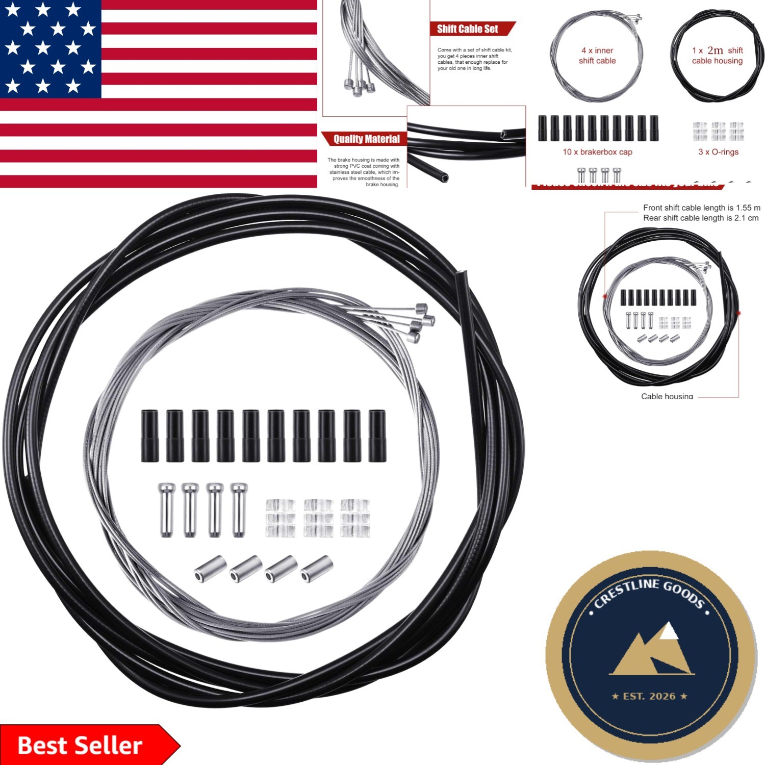 Universal Mountain Bike Shifter Cable Set – 4 Pack PVC & Stainless Steel