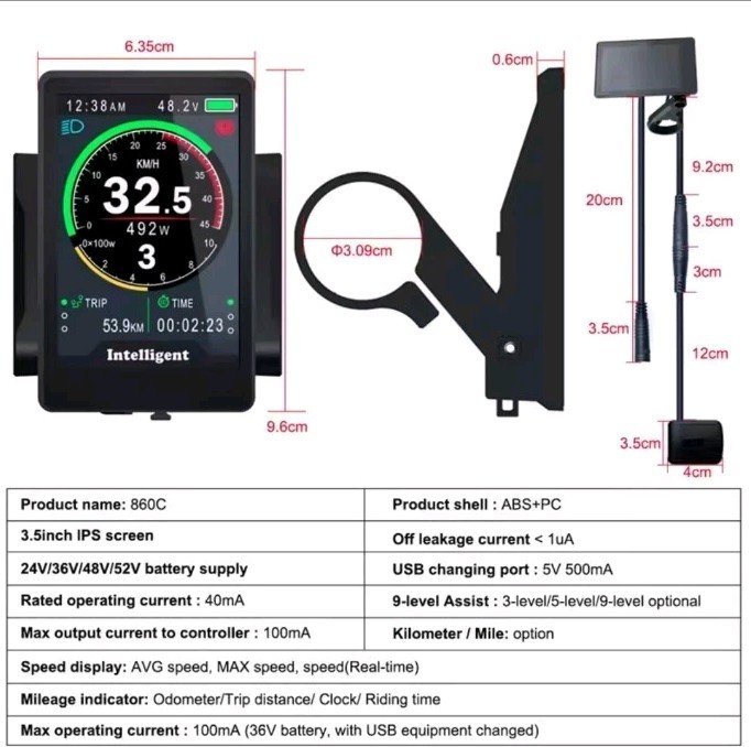 860C Display Colorful LCD for BAFANG Mid Dvive Motor UART BBS02 BBSHD Ebike