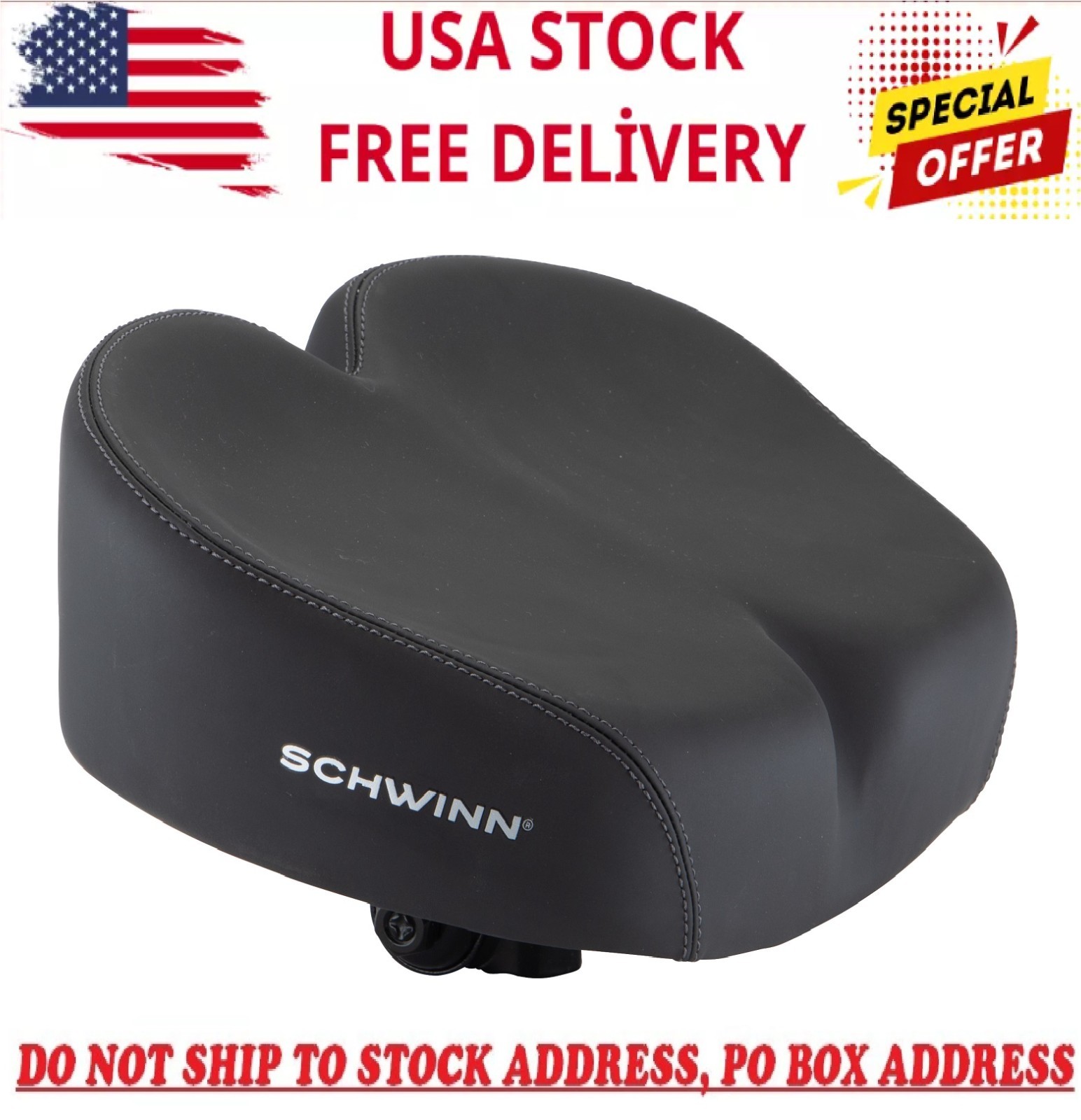 Schwinn Cruise Noseless Bicycle Saddle Black Wide Cushion Foam Comfort Bike Seat