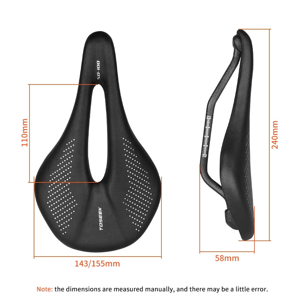 TOSEEK Carbon Rails MTB/Road 143/155mm Bike Saddle Super Light Leather Cushions
