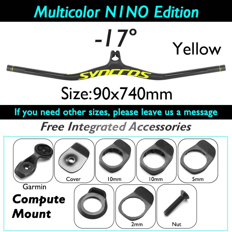 -8/-17/-25 Degree Carbon Fiber Mountain Bike Integrated Handlebar 90*740mm